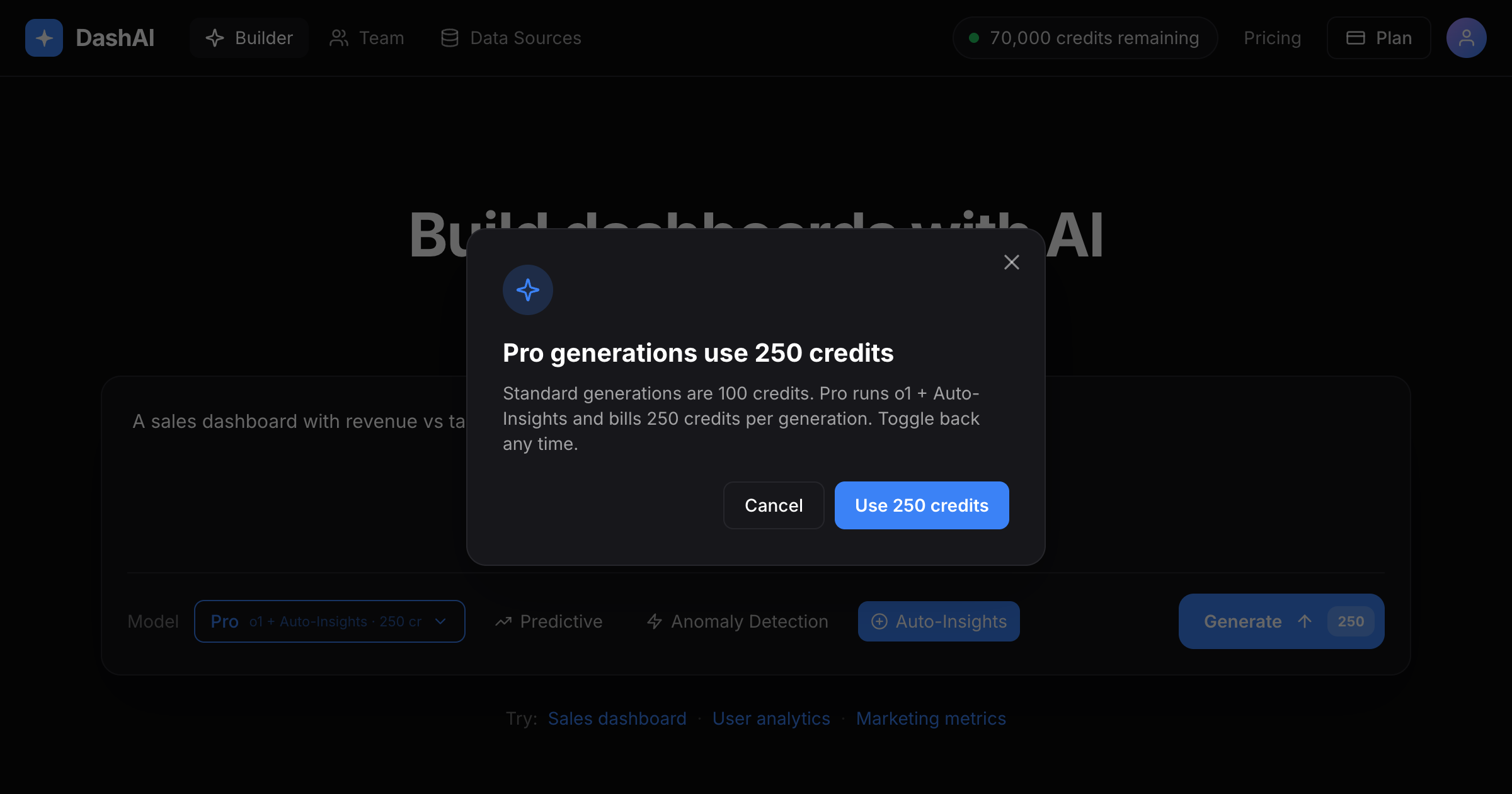 First Pro generation triggers a one-time preflight. After that the user opts in deliberately on each generation.